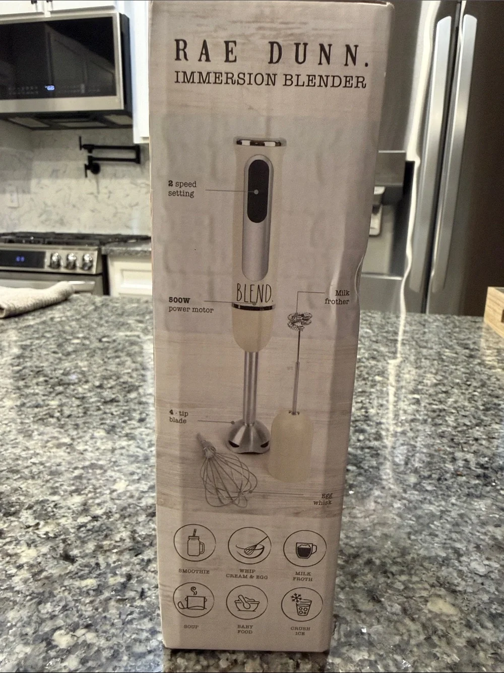 Rae Dunn White Immersion Blender with Whisk & Frother Attachments